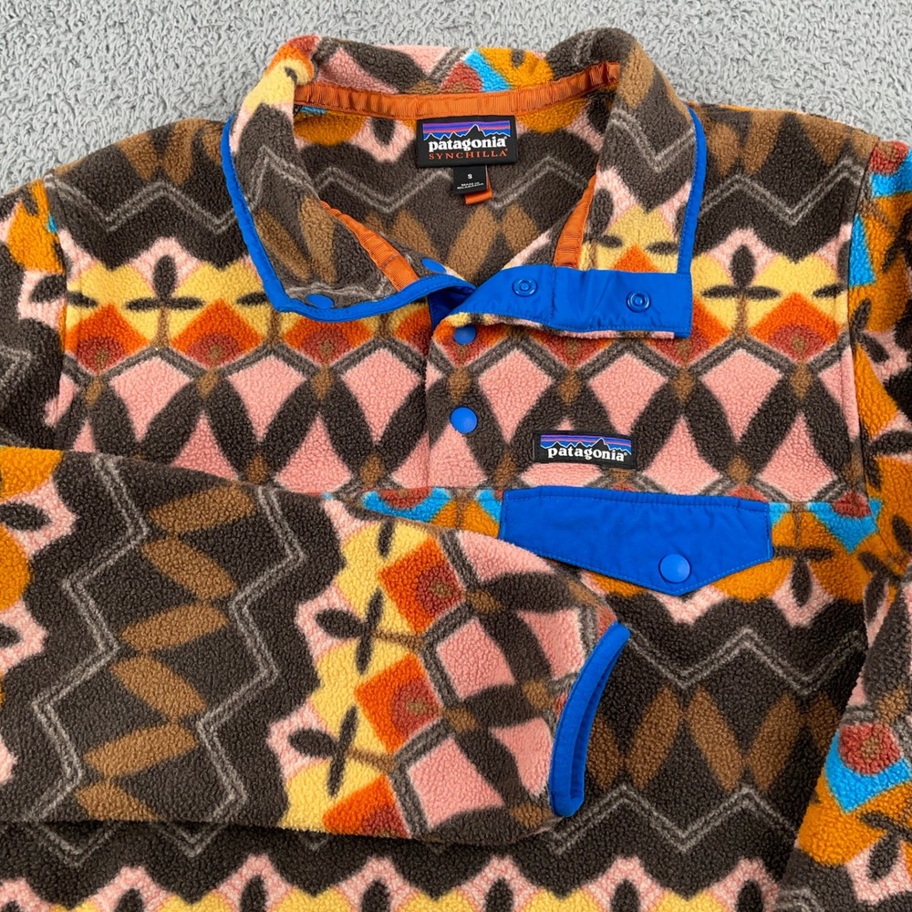 Patagonia Sweater Womens Small Synchilla Snap-T Big Anthos Fleece Pullover Aztec